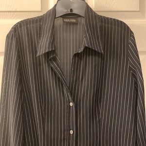 COPY - NEW YORK & COMPANY BLOUSE:BLACK/WHITE PINSTRIPE/w FRENCH STYLE CUFFS SZ …